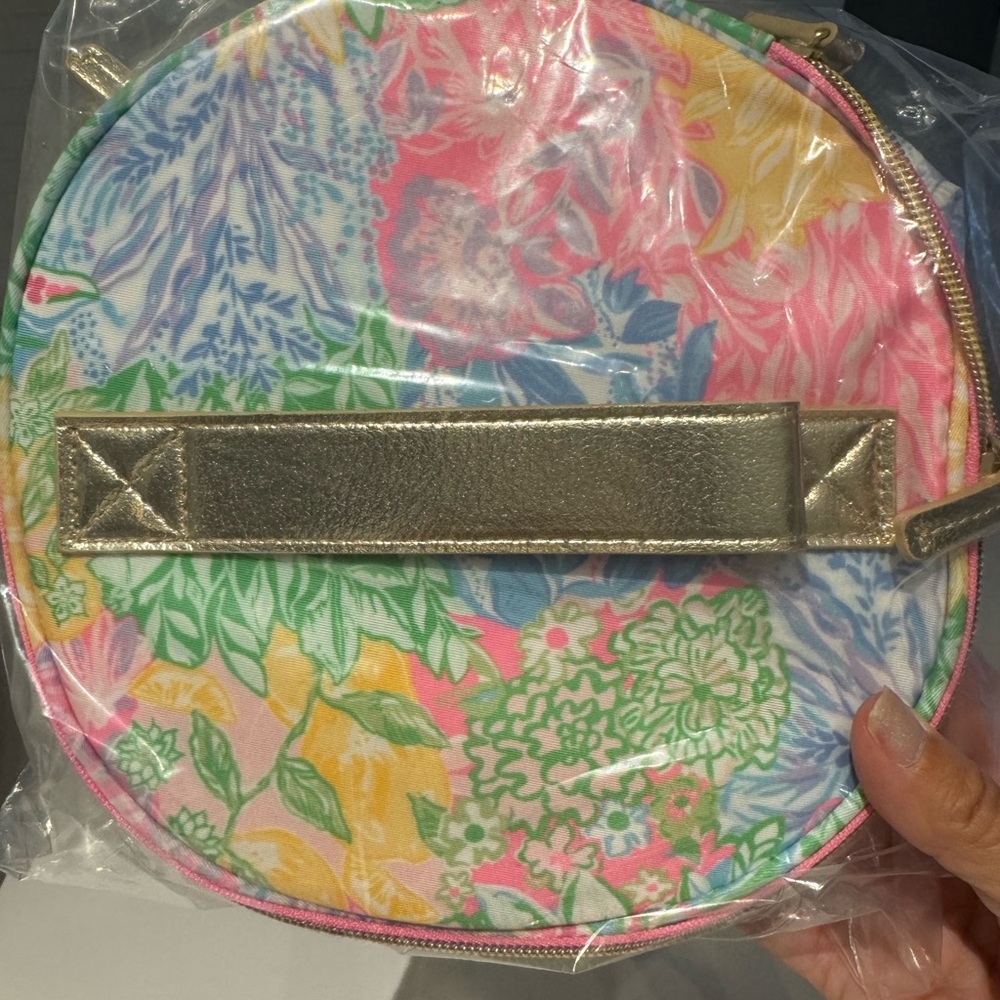 NWT Lilly Pulitzer Round Floral Cosmetic Case & Catch All / 2 pc set